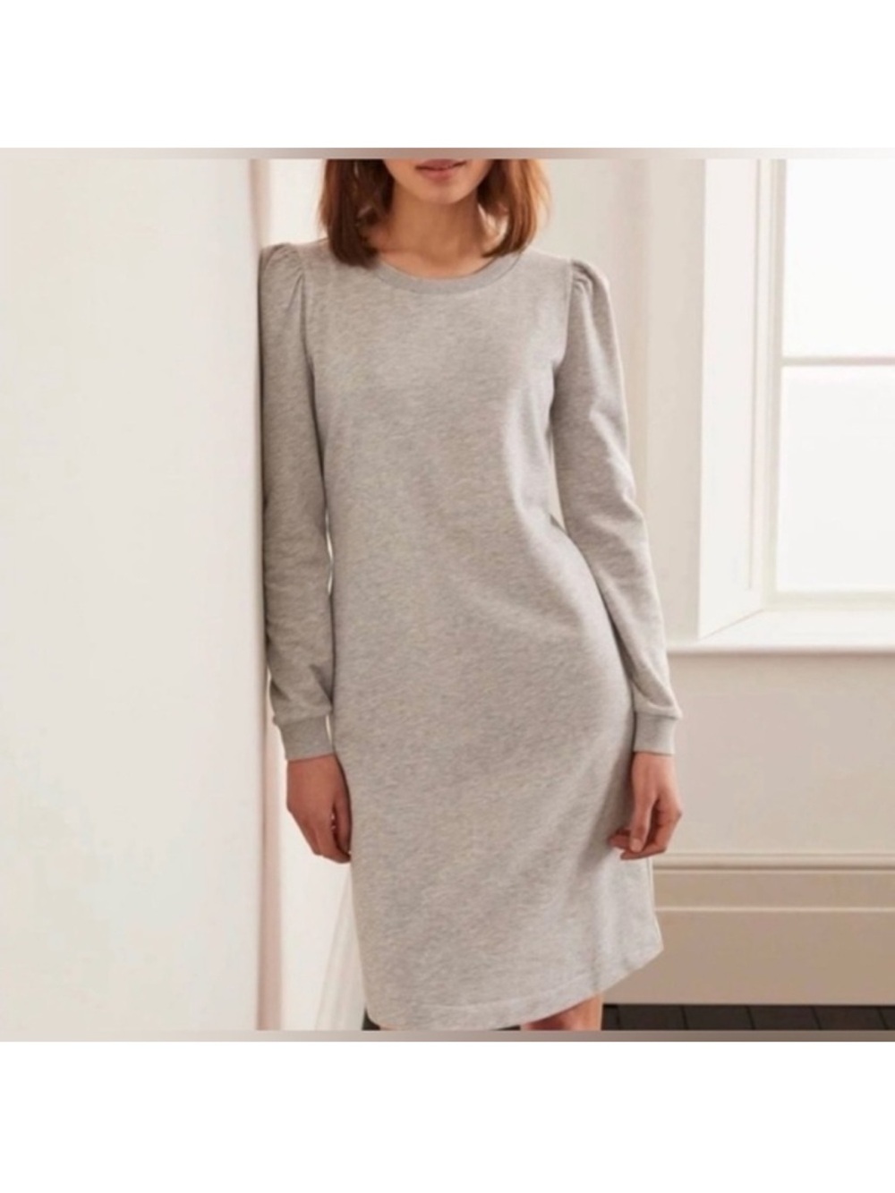 Boden Light Gray Long Sleeve Shift Dress, size 16 Long